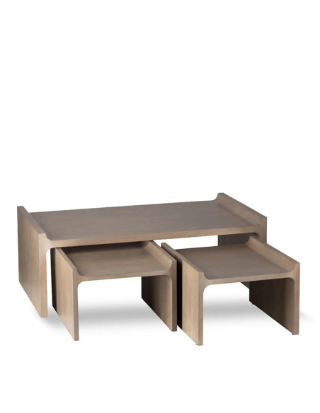 Set de 3 tables basses rectangulaires en manguier blanchi
