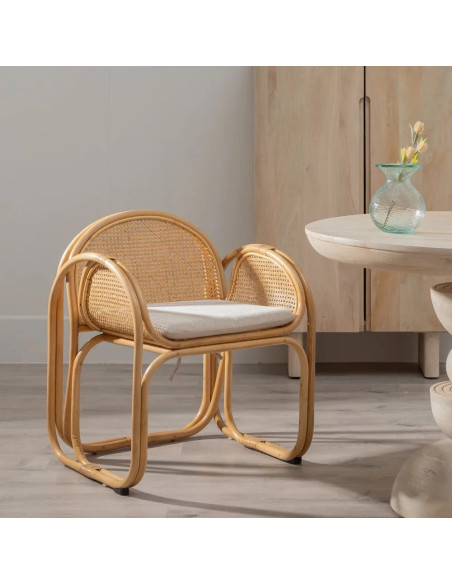 Fauteuil de repas en rotin avec coussin