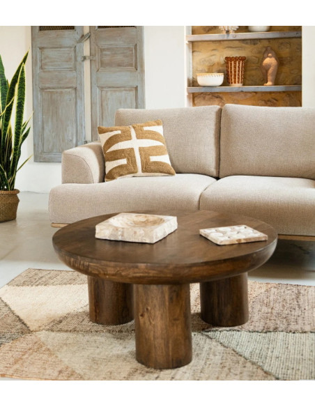 Table basse ronde en manguier teinté