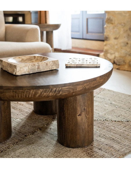 Table basse ronde en manguier teinté