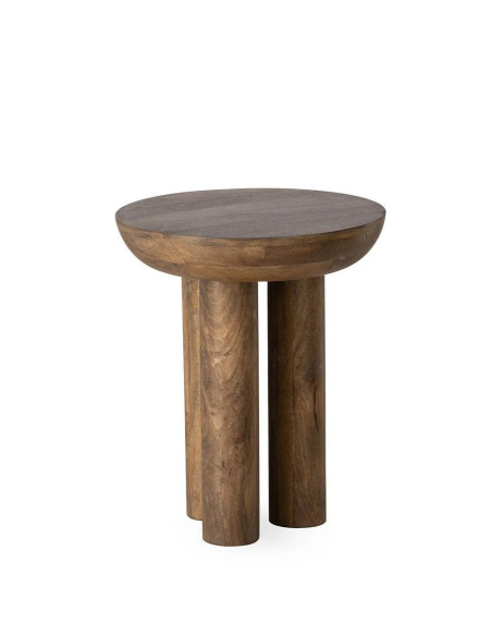 Bout de canapé rond en manguier sur 3 pieds