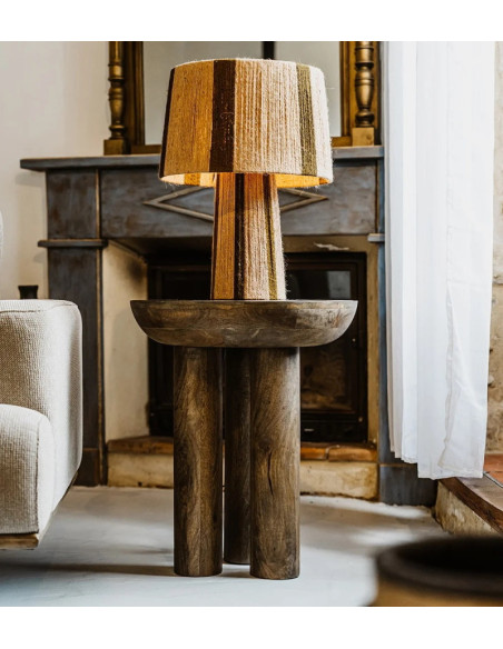 Bout de canapé rond en manguier sur 3 pieds