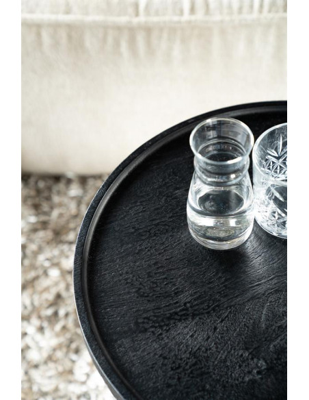 Table basse ronde en bois noir Ron