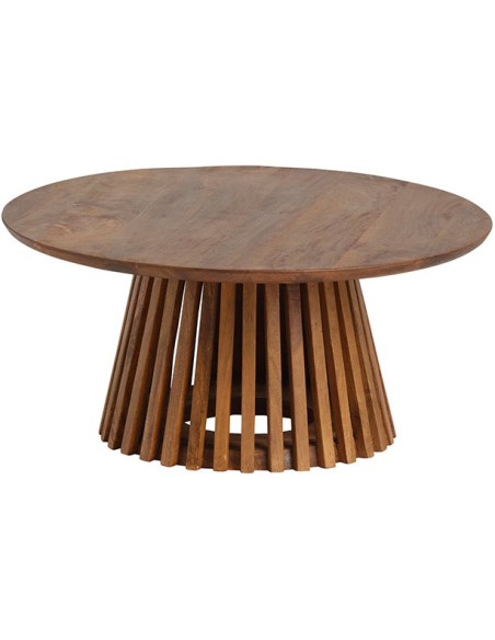 Table basse ronde pied ajouré bois massif teinté