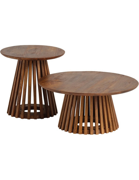 Table basse ronde pied ajouré bois massif teinté