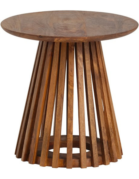 Table basse ronde pied ajouré bois massif teinté