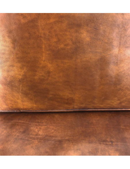 Fauteuil carré en cuir et bois de teck teinté Olaf