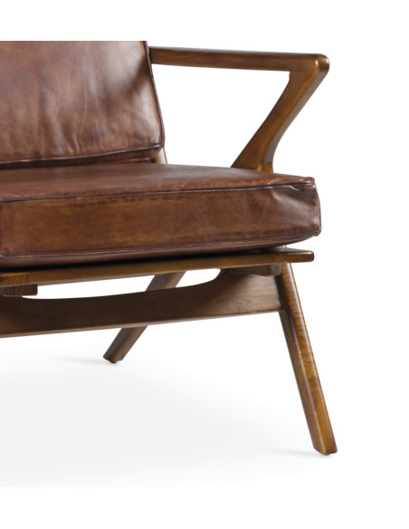 Fauteuil carré en cuir et bois de teck teinté Olaf