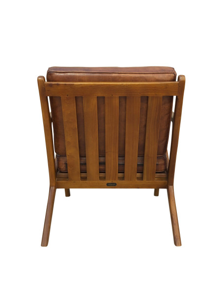Fauteuil carré en cuir et bois de teck teinté Olaf