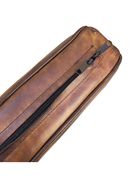 Fauteuil carré en cuir et bois de teck teinté Olaf