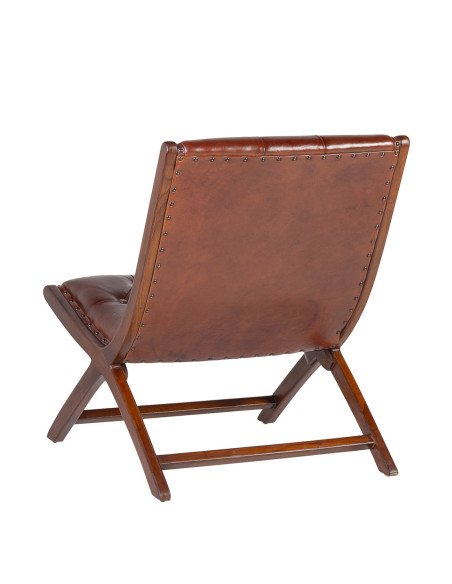 Fauteuil lounge en cuire capitonné marron