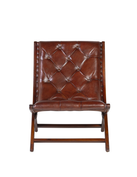 Fauteuil lounge en cuire capitonné marron