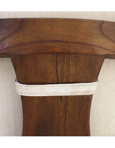 Fauteuil bas en bois massif et coussins tissu beige