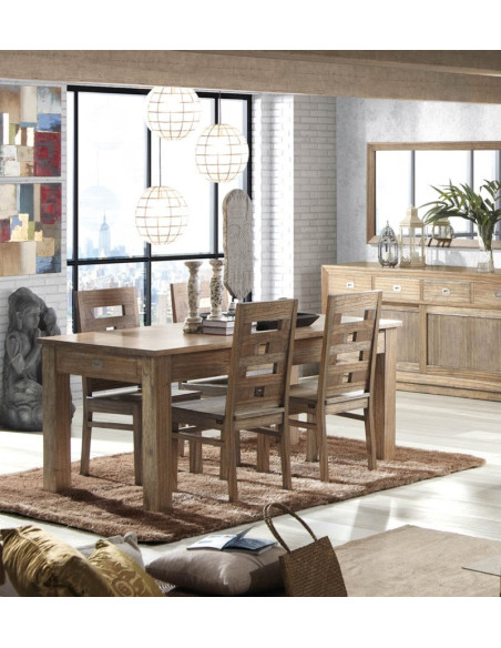 Table de cuisine rectangulaire en bois massif avec 2 tiroirs