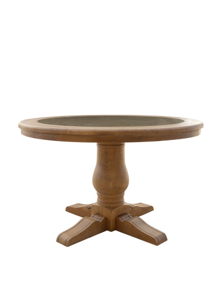 Table de cuisine ronde en chêne massif pied balustre