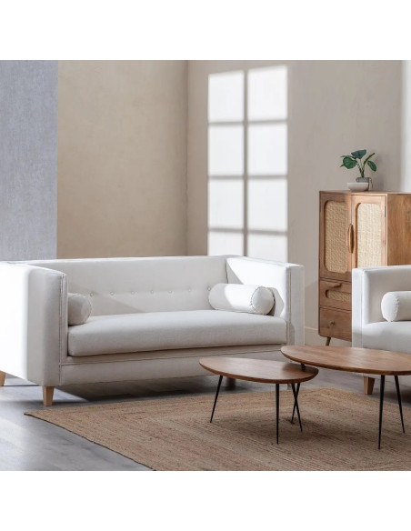 Canapé 2 places tissu beige accoudoirs hauts