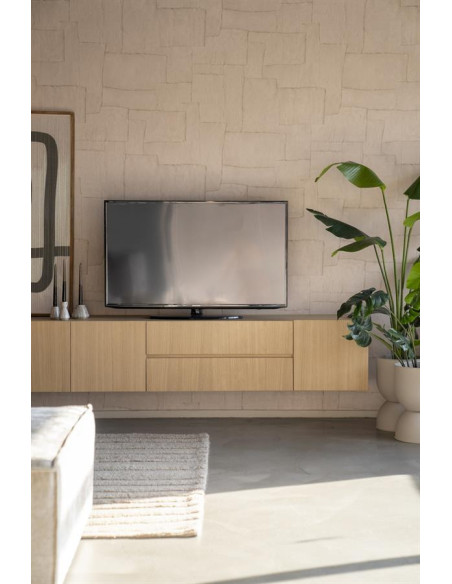 Grand meuble TV en chêne Thomas 210 cm