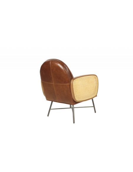 Fauteuil en cuir aux accoudoirs en cannage style rétro