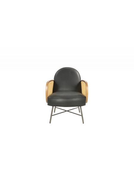 Fauteuil en cuir aux accoudoirs en cannage style rétro