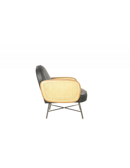 Fauteuil en cuir aux accoudoirs en cannage style rétro