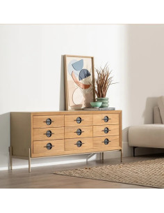 Buffet 9 tiroirs en bois et...