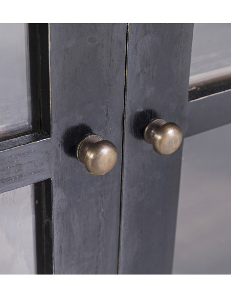 Grand buffet en bois massif avec tiroirs et portes vitrées