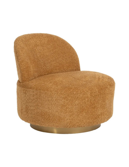 Fauteuil lounge arrondi en tissu et métal doré