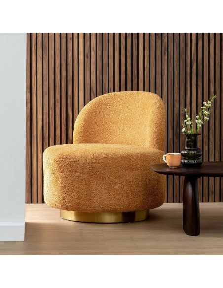 Fauteuil lounge arrondi en tissu et métal doré
