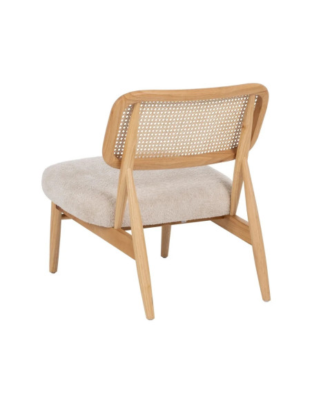 Fauteuil bas en bois clair assise tissu bouclette