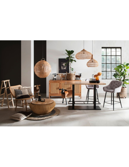 Buffet en teck massif avec 3 portes en rotin