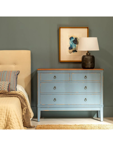 Commode bleue classique chic avec 4 tiroirs