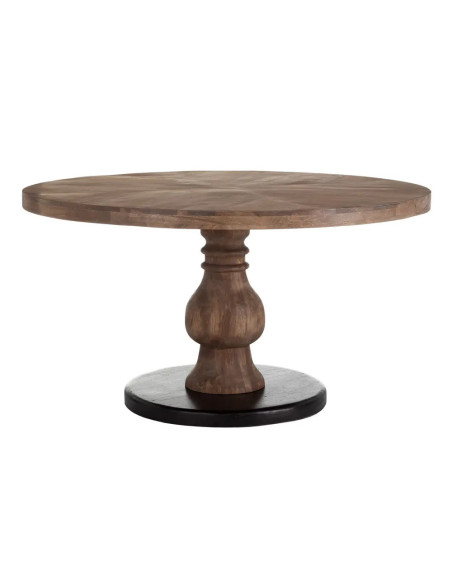 Table ronde en manguier avec pied tourné