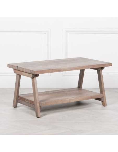 Table basse double plateau patine grisée