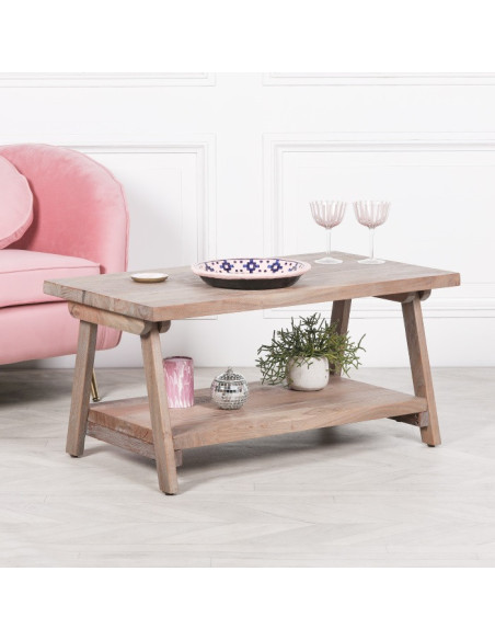 Table basse double plateau patine grisée