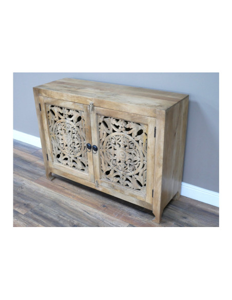 Meuble d'entrée 2 portes sculptées en bois massif