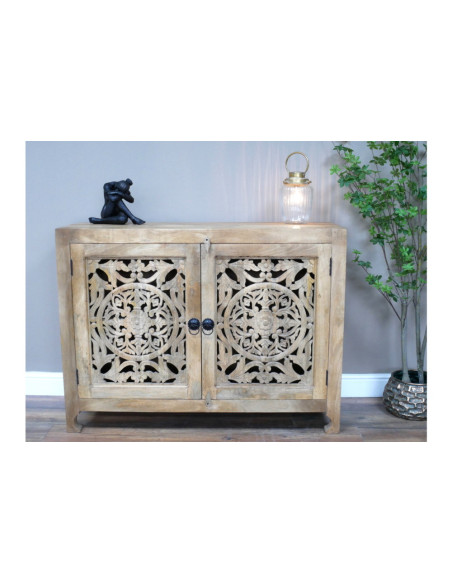 Meuble d'entrée 2 portes sculptées en bois massif