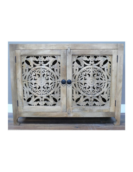 Meuble d'entrée 2 portes sculptées en bois massif