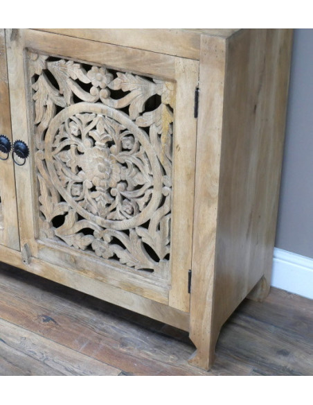 Meuble d'entrée 2 portes sculptées en bois massif