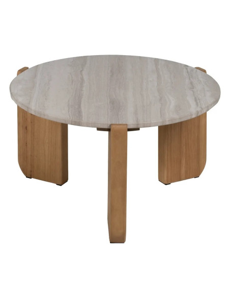 Table basse de salon en marbre et pieds chêne clair