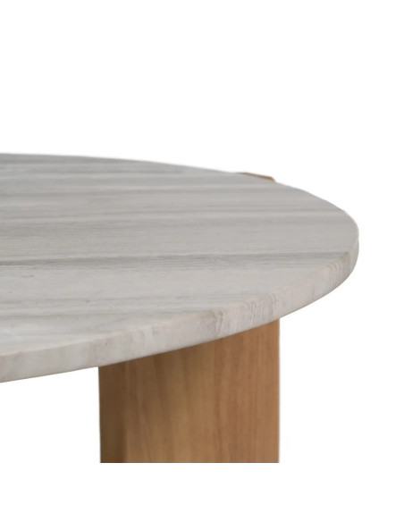 Table basse de salon en marbre et pieds chêne clair