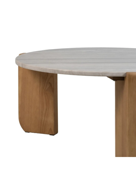 Table basse de salon en marbre et pieds chêne clair