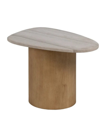 Table basse de salon en marbre et pieds chêne clair