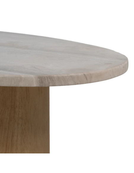 Table basse de salon en marbre et pieds chêne clair