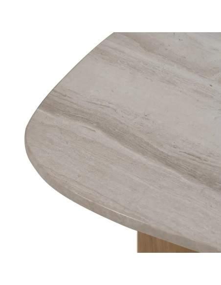 Table basse de salon en marbre et pieds chêne clair