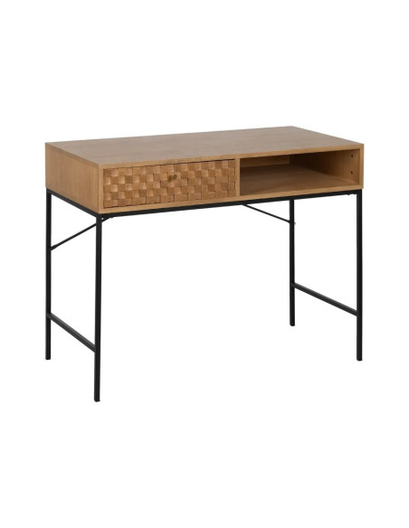 Bureau bois et métal avec tiroir damier et niche de rangement