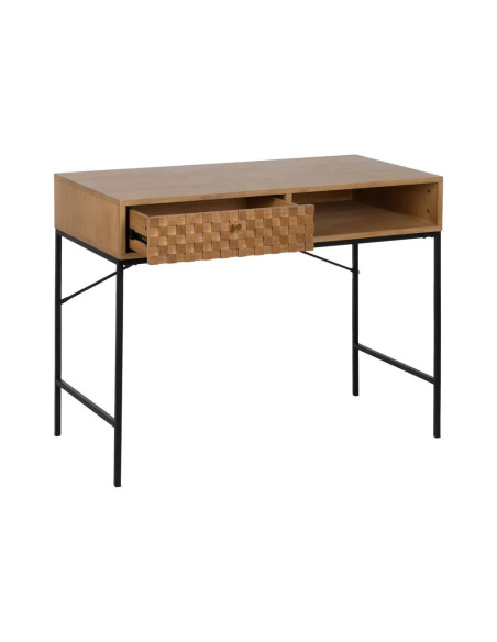 Bureau bois et métal avec tiroir damier et niche de rangement