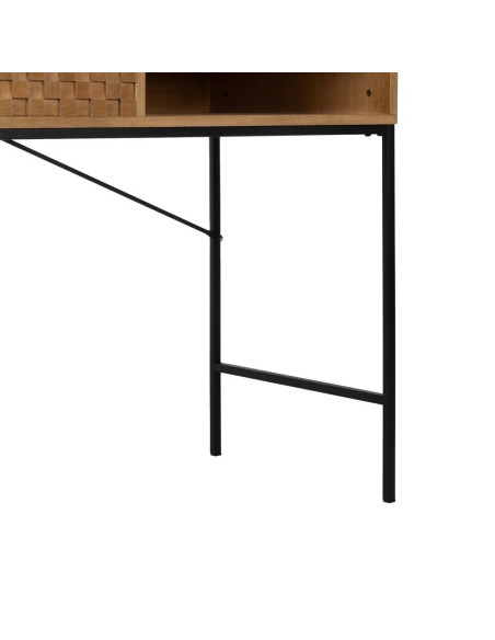 Bureau bois et métal avec tiroir damier et niche de rangement