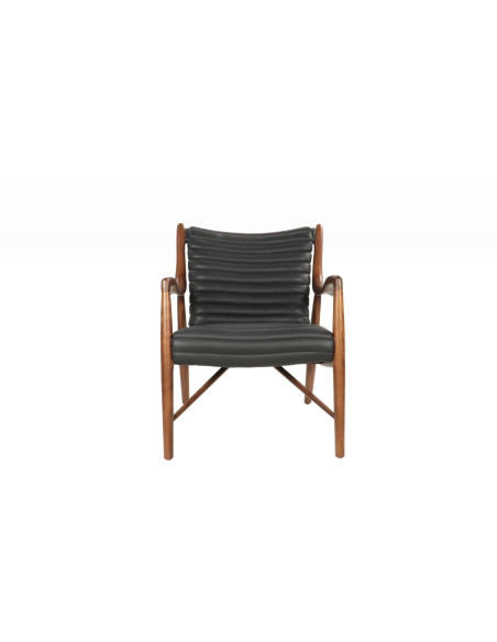 Fauteuil lounge en cuir vieilli et bois
