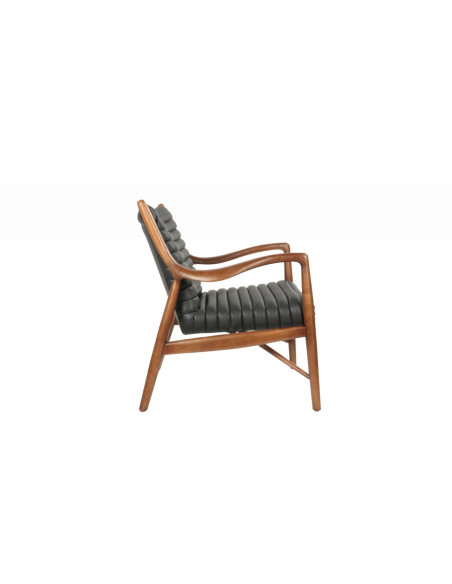 Fauteuil lounge en cuir vieilli et bois