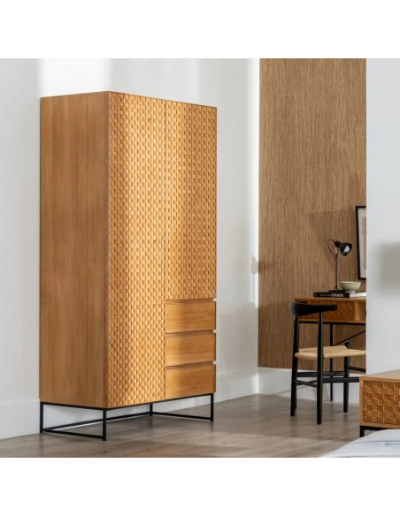 Armoire penderie damier avec 3 tiroirs